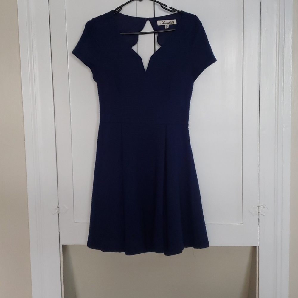 Blue caplet sleeve dress